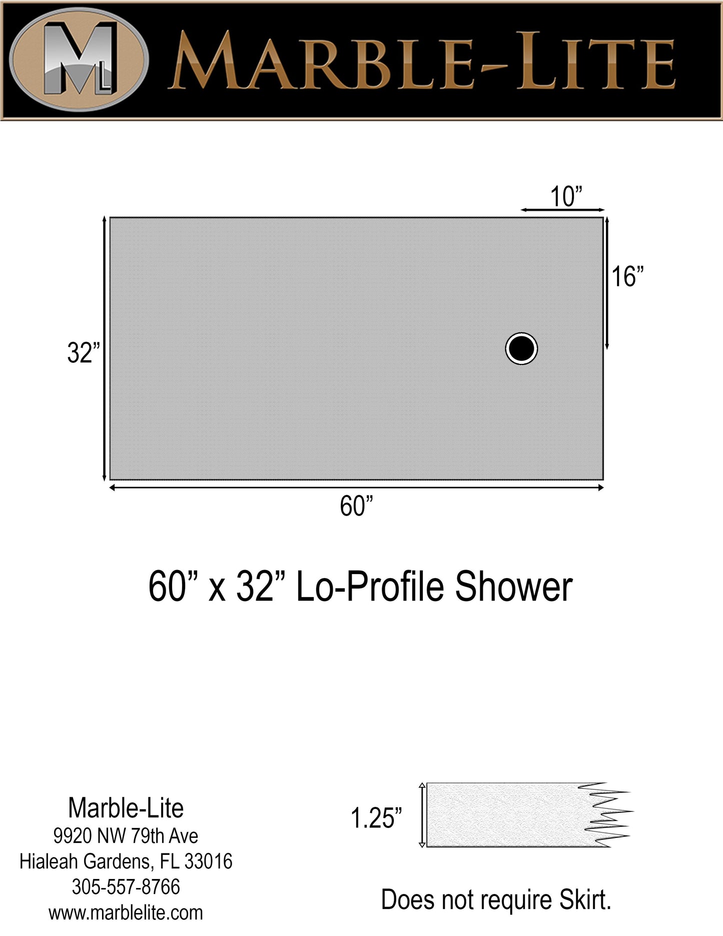 60" x 32" Lo-Profile Shower Pan